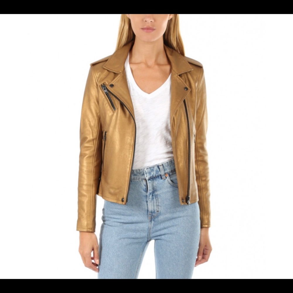 IRO Gold Metallic leather Jacket size 38 - Picture 2 of 12